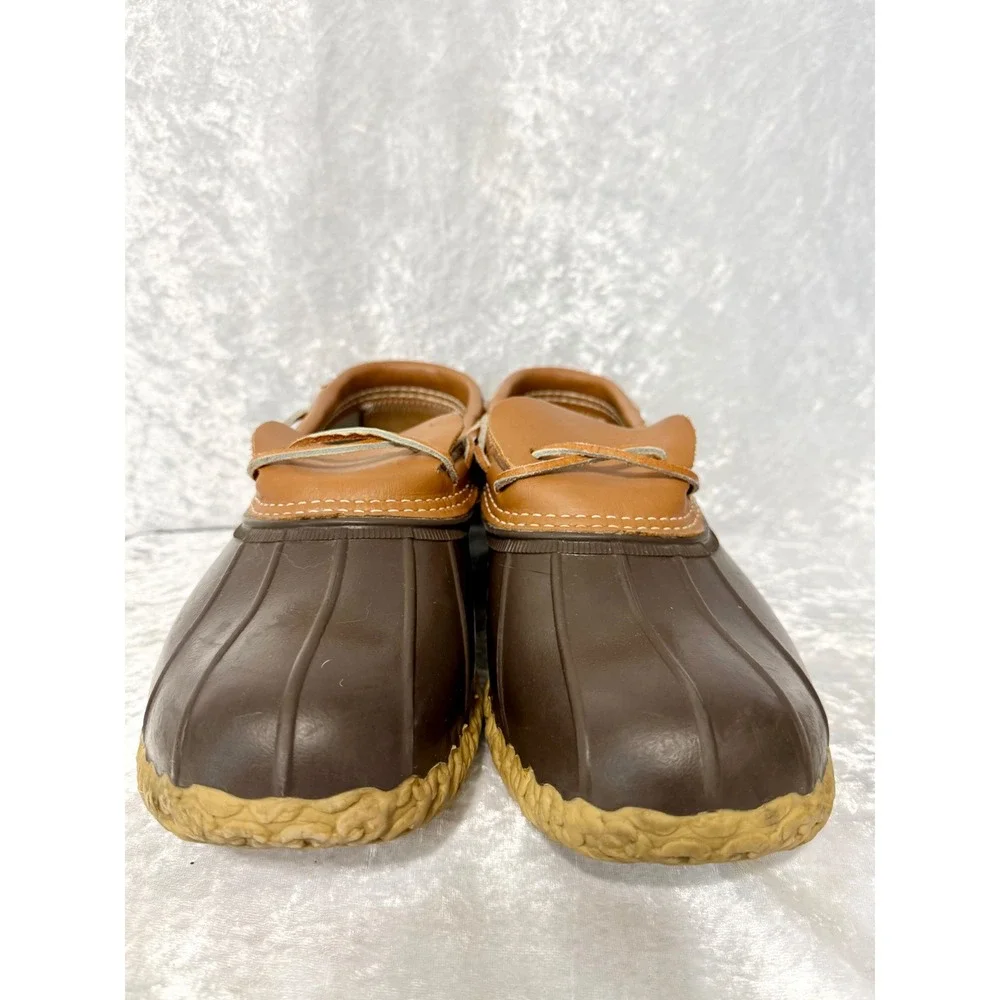 LL Bean Men Brown Leather Rubber Moc Duck Shoes Waterproof Moccasins Sz 10W USA